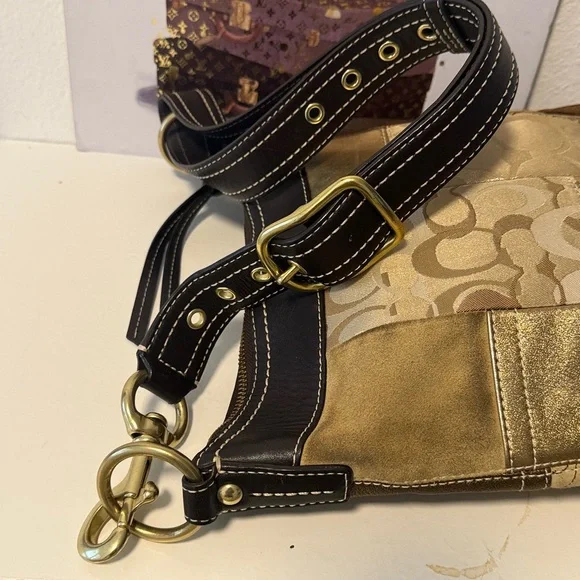 Coach Patchwork Shoulder Bag in Gold and Brown - Picture 3 of 8